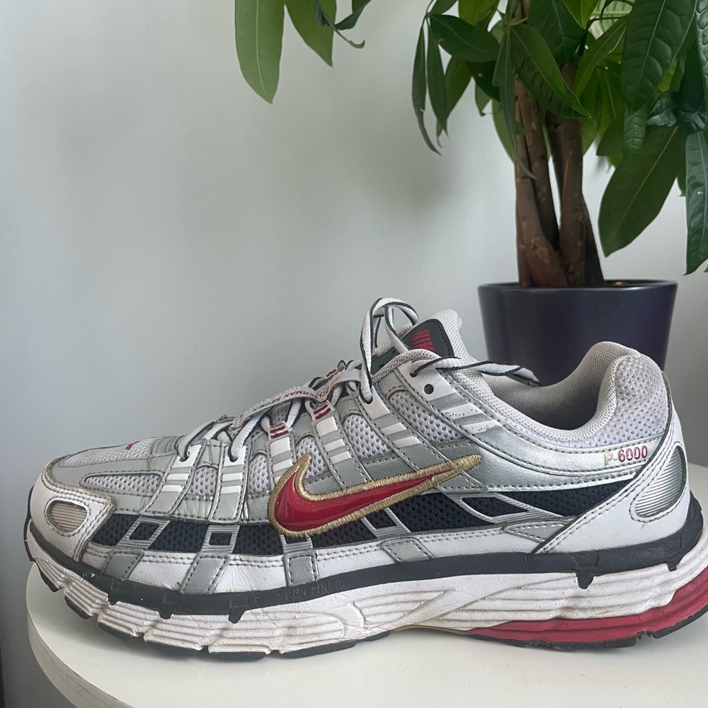 Women Size 9.5 Nike P-6000 White Gold Red Running Shoes